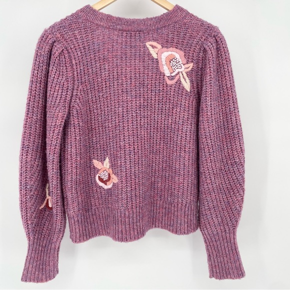 NWT LoveShackFancy Chunky Ridge Sweater with Floral Embroidery in Berry Size SM - Picture 7 of 15